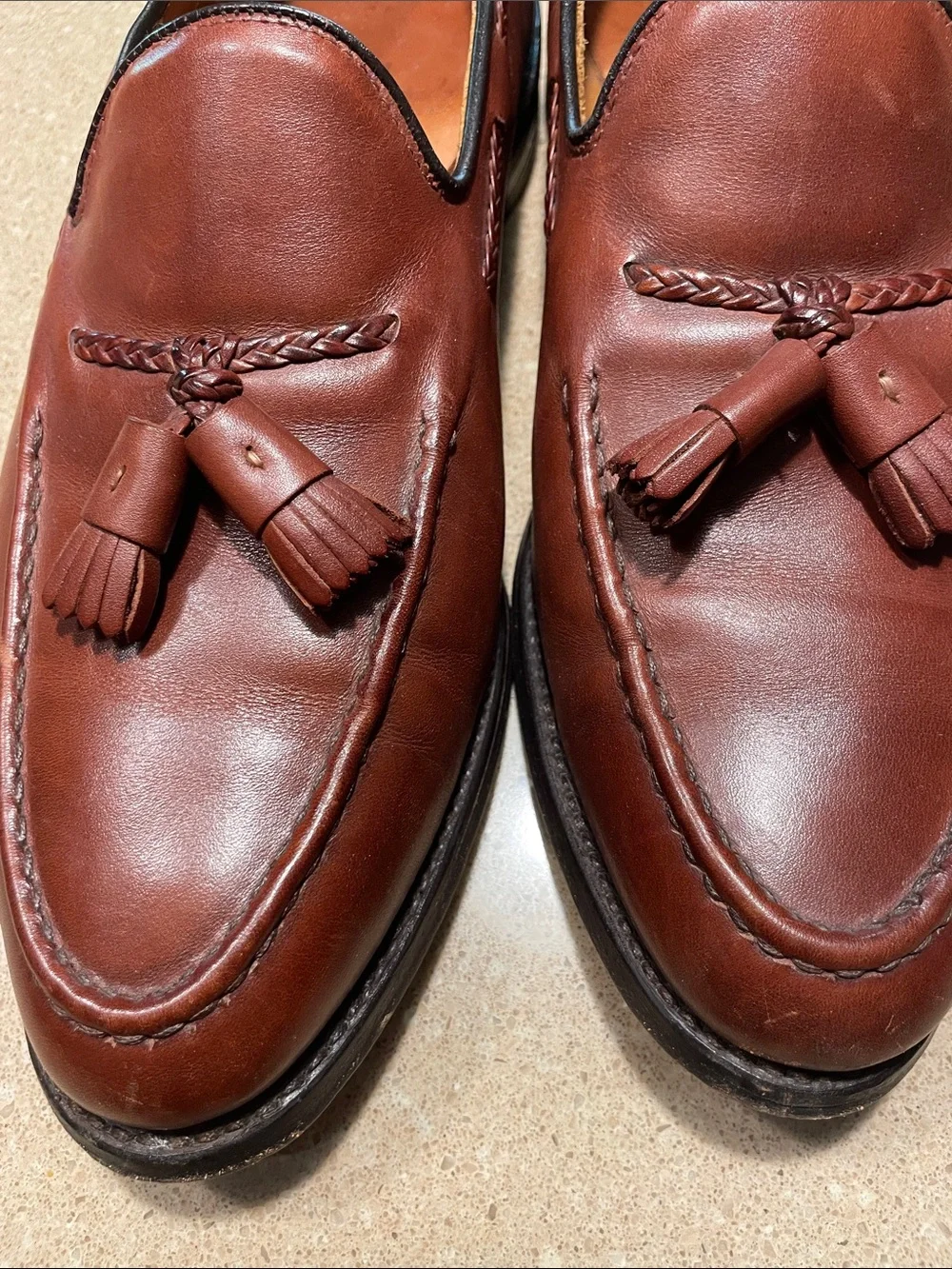 Allen Edmonds Cognac Leather Tassel Loafers - Men